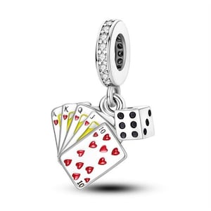 Spielkarten und Würfel-Casino Charm Bead echt 925 Sterling Silber baumeln