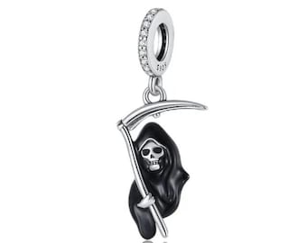 Grim Reaper Charm Bead Dangle Genuine 925 Sterling Silver