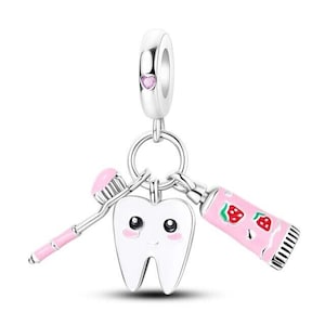 Erdbeere Zahnpasta Zahnbürste Babytooth Charm Bead 925 Sterling Silber