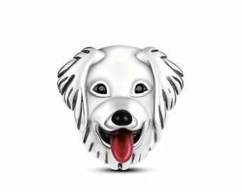 Golden Retriever Dog Charm Bead Genuine 925 Sterling Silver