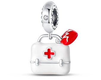 Doctors Bag First Aid Kit Charm Bead Dangle Genuine 925 Sterling Silver