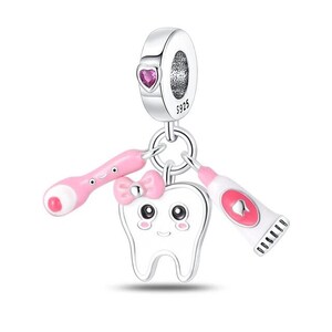 Erdbeer Zahnpasta Zahnbürste Babyzahn Charm Bead 925 Sterling Silber
