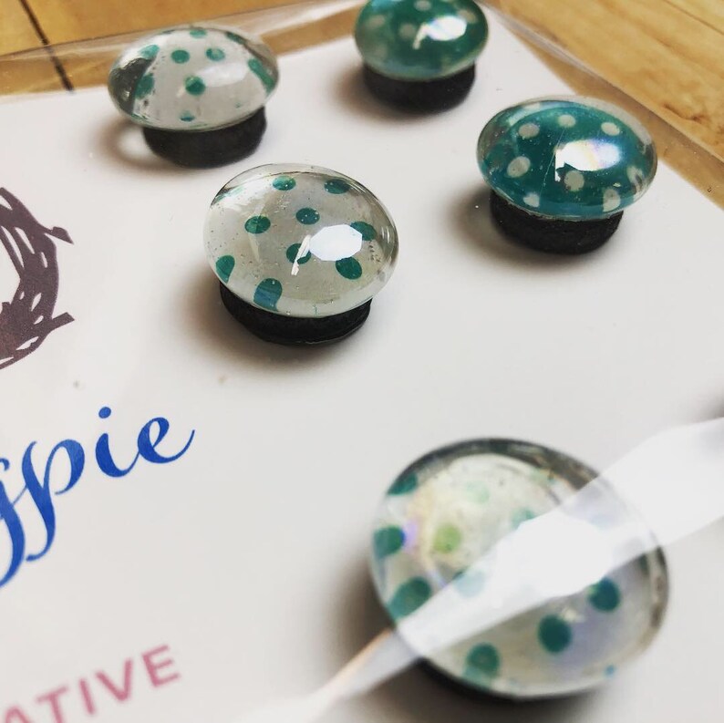teal /& white polka dots Decorative glass magnets