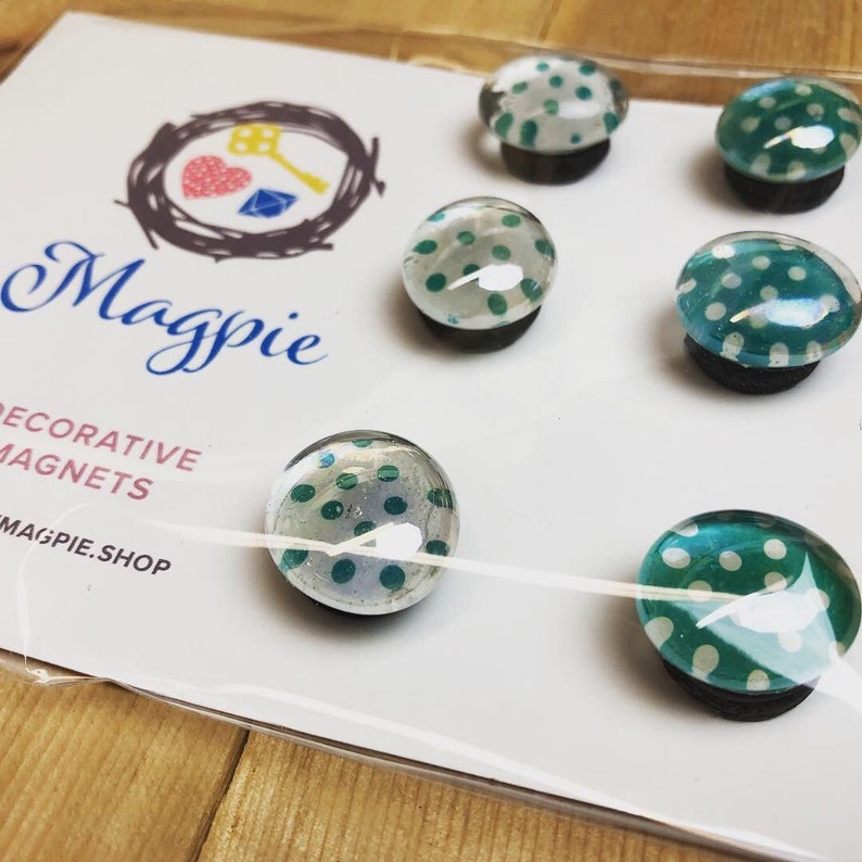 teal /& white polka dots Decorative glass magnets