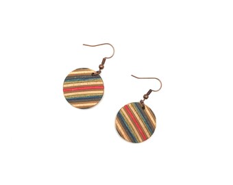 Earrings made from recycled skateboards