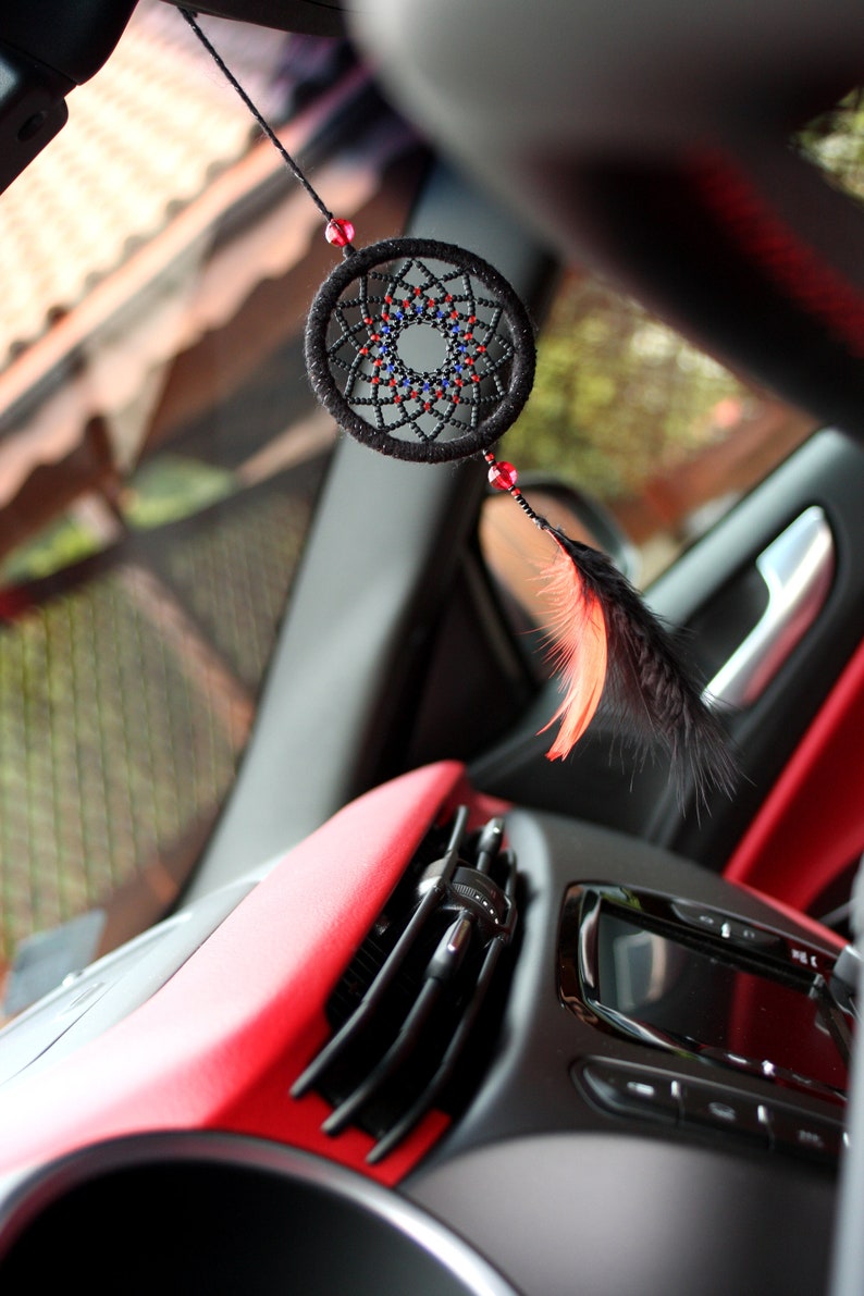 Pink mini dream catcher car rear view mirror decor bead Etsy