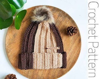 CROCHET PATTERN | Basic Brim Beanie, basic beanie crochet pattern, Folded brim hat, easy crochet hat pattern, crochet PDF pattern.