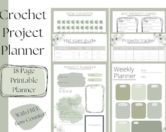 Crochet Project Planner, Printable crochet planner, 18 unique pages, printable PDF project planner, instant download, crochet journal.