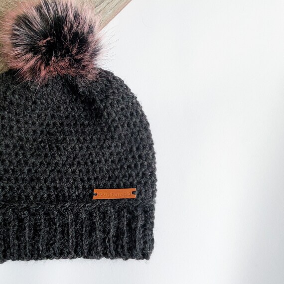 Black Crochet Hat With Detachable Pink 