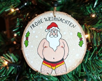 German Santa Claus Ornament - Frohe Weihnachten - Weihnachtsmann - German Christmas Ornament - German Underwear - German Flag  - Deutschland