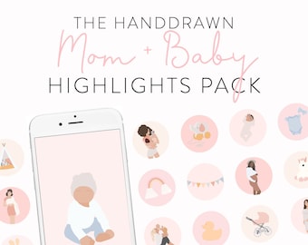Mom and Baby Handdrawn Instagram Icons - 30+ Illustration Icons - Instagram Highlight Covers - Handdrawn Instagram Icons - IG Story Covers