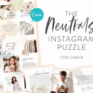 Minimal & Clean Neutrals Instagram Puzzle Feed Template Minimalist Puzzle Grid Layout for Instagram Neutrals Canva Puzzle Post Templates image 1