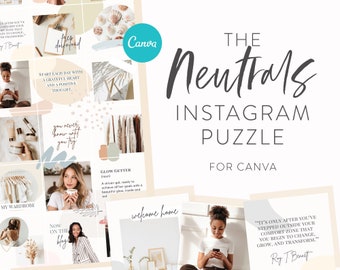 Minimal & Clean Neutrals Instagram Puzzle Feed Template - Minimalist Puzzle Grid Layout for Instagram - Neutrals Canva Puzzle Post Templates