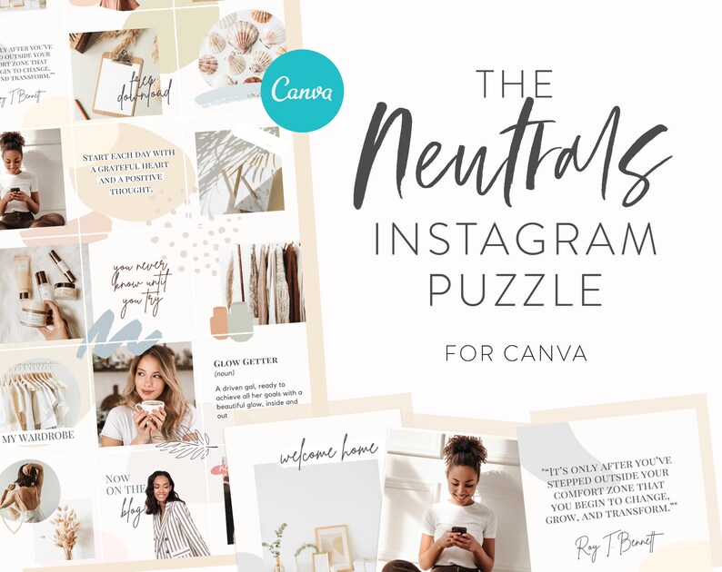 Minimal & Clean Neutrals Instagram Puzzle Feed Template Minimalist Puzzle Grid Layout for Instagram Neutrals Canva Puzzle Post Templates image 1