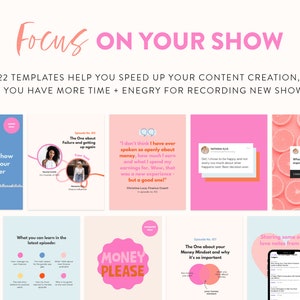 22 Podcast Posts Template Pack for Instagram Canva Post Templates for Podcasters Post Templates for new Podcast episodes & Highlights image 3