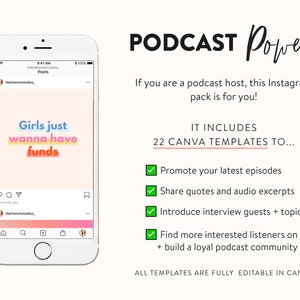 22 Podcast Posts Template Pack for Instagram Canva Post Templates for Podcasters Post Templates for new Podcast episodes & Highlights image 2