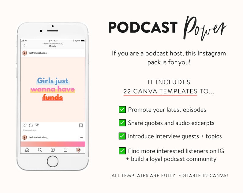 22 Podcast Posts Template Pack for Instagram Canva Post Templates for Podcasters Post Templates for new Podcast episodes & Highlights image 2