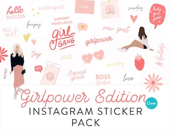 Pacchetto adesivi Girlpower Instagram - Oltre 100 adesivi per storie Instagram - Icone disegnate a mano Storie Instagram femminili - Adesivi Instagram Girlboss