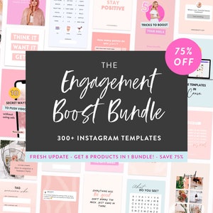 Engagement Boost Bundle for Instagram 300 Canva Posts, Story & Puzzle Templates Instagram Templates for Creators and Coaches image 1