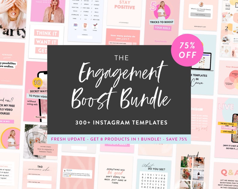 Engagement Boost Bundle for Instagram 300 Canva Posts, Story & Puzzle Templates Instagram Templates for Creators and Coaches image 1