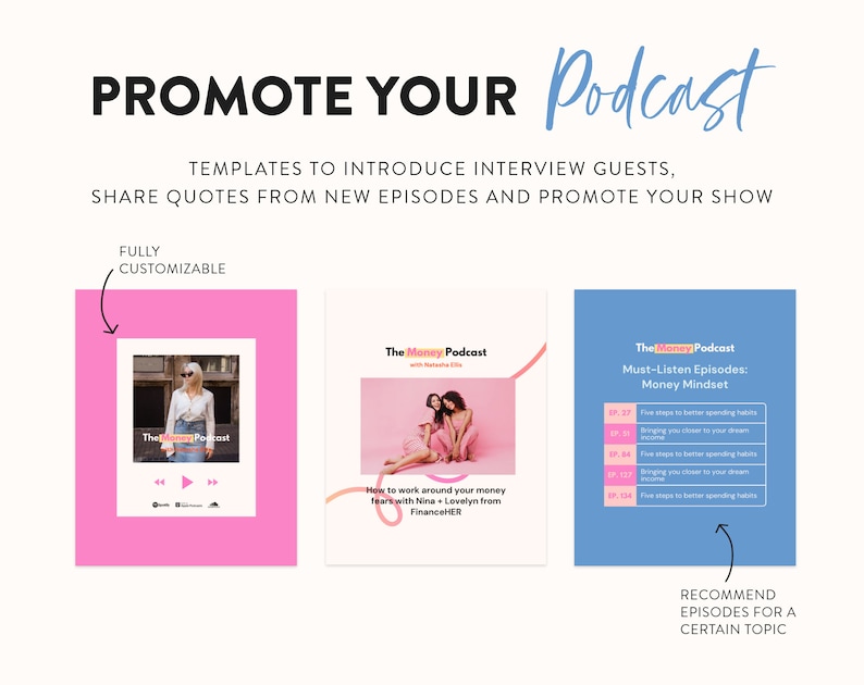 22 Podcast Posts Template Pack for Instagram Canva Post Templates for Podcasters Post Templates for new Podcast episodes & Highlights image 5
