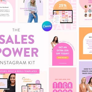 Instagram Sales Power Kit  - Fully Customisable Canva Post, Story & Reels Templates - Instagram Marketing Power to sell products / services