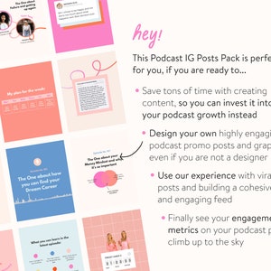 22 Podcast Posts Template Pack for Instagram Canva Post Templates for Podcasters Post Templates for new Podcast episodes & Highlights image 8