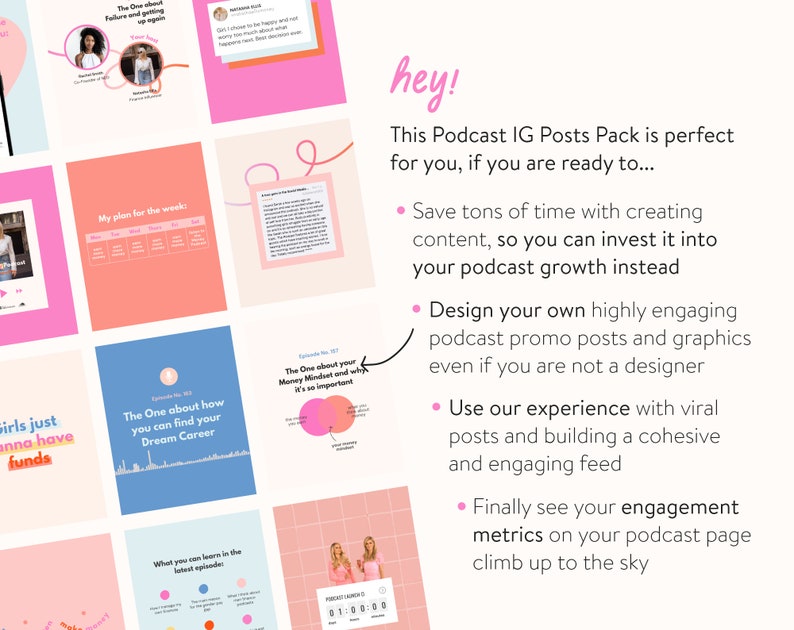 22 Podcast Posts Template Pack for Instagram Canva Post Templates for Podcasters Post Templates for new Podcast episodes & Highlights image 8