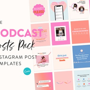 22 Podcast Posts Template Pack for Instagram Canva Post Templates for Podcasters Post Templates for new Podcast episodes & Highlights image 1