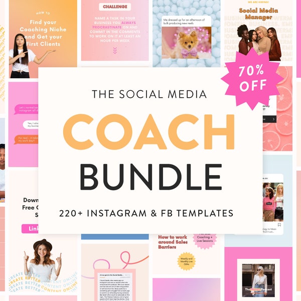 Instagram + Facebook Coach Bundle - 220+ Canva Carousel Posts, Reels & Marketing Templates  - Engagement Booster for Small Biz and Coaches