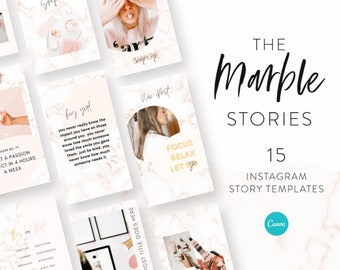Minimal Marble Instagram Stories Pack - Canva Story Games Template - Instagram Engagement Story Templates for Blogs and Podcasts - Gold Pink