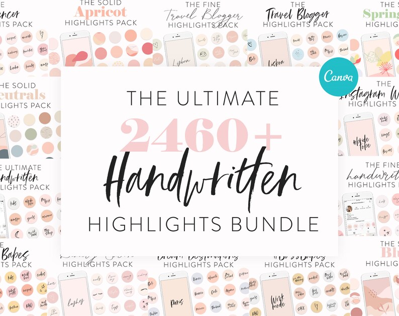 2460 Handwritten Instagram Story Highlight Covers Bundle Instagram Cover Icons IG Text Story Icons Instagram Templates Business image 1