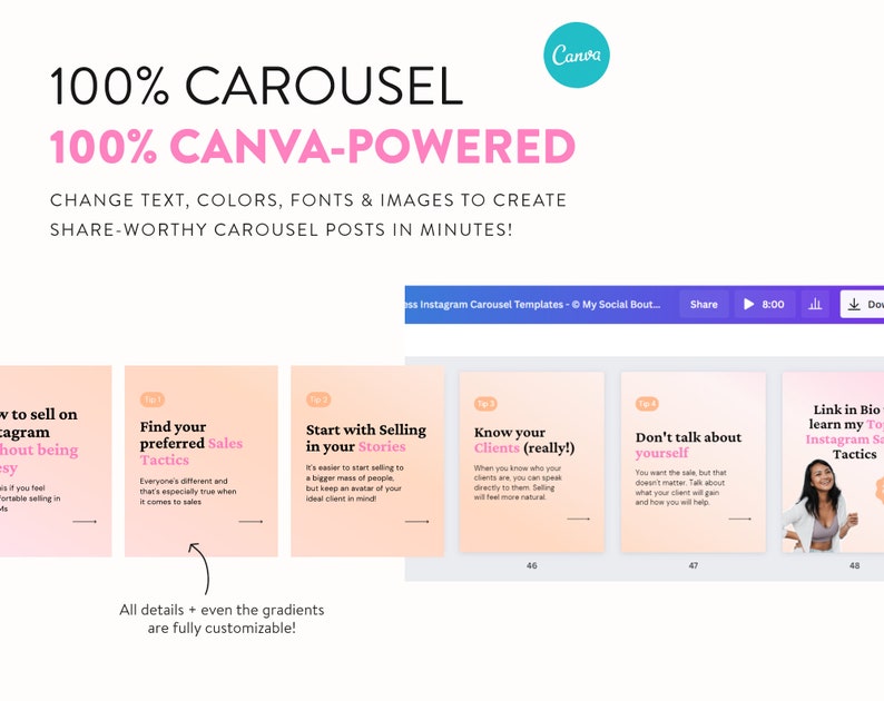 Post di carosello di coinvolgimento su Instagram Modelli di post di carosello senza soluzione di continuità di Canva Potere del marketing Instagram Small Biz per coach e creatori immagine 9