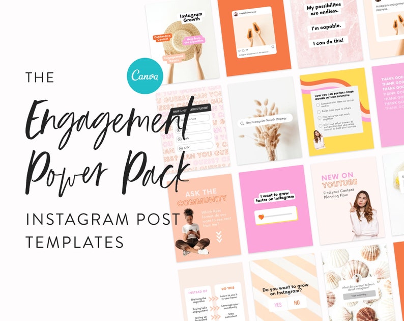 Engagement Power Instagram Templates Canva Templates for Instagram Posts & Carousels Blogger, Coach, Small Business Post Template image 1