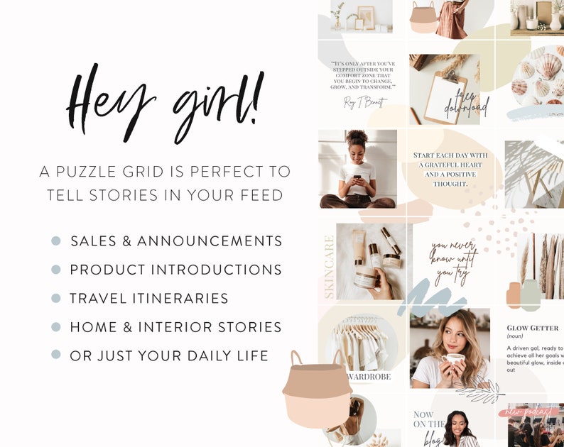 Minimal & Clean Neutrals Instagram Puzzle Feed Template Minimalist Puzzle Grid Layout for Instagram Neutrals Canva Puzzle Post Templates image 6