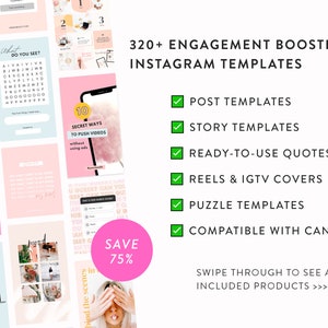 Engagement Boost Bundle for Instagram 300 Canva Posts, Story & Puzzle Templates Instagram Templates for Creators and Coaches zdjęcie 2