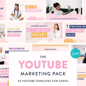 Youtube Creator Branding Templates Pack - 50 Youtube Video Design Templates for Canva - Youtube Branding for Small Biz, Coaches & Creatives