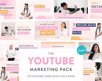 Youtube Creator Branding Templates Pack - 50 Youtube Video Design Templates for Canva - Youtube Branding for Small Biz, Coaches & Creatives