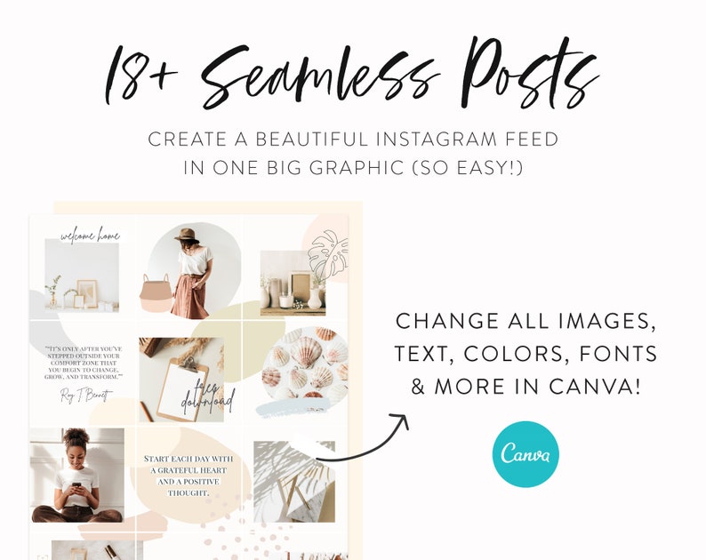 Minimal & Clean Neutrals Instagram Puzzle Feed Template Minimalist Puzzle Grid Layout for Instagram Neutrals Canva Puzzle Post Templates image 4
