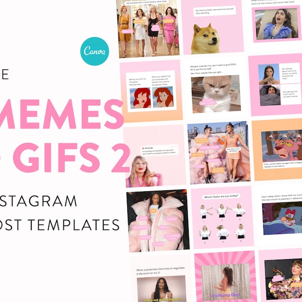 Instagram Memes + Gifs Post Template Pack 2.0 - 30 Canva Templates for Instagram Feed Posts - IG Engagement Booster for Small Biz & Coaches