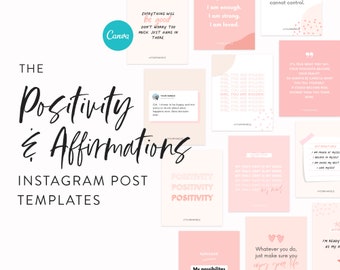 Positivity & Affirmations Instagram Post Template - Canva Templates for Instagram Feed  - Pink Instagram Quotes Templates - Girly Feminine