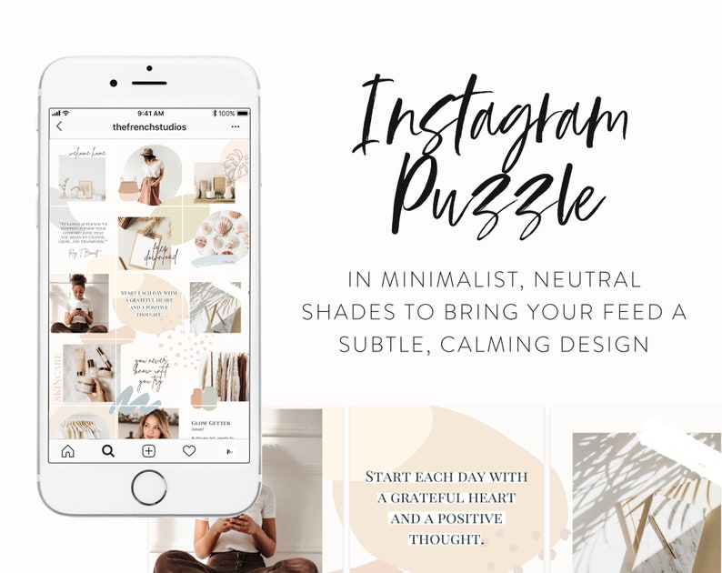 Minimal & Clean Neutrals Instagram Puzzle Feed Template Minimalist Puzzle Grid Layout for Instagram Neutrals Canva Puzzle Post Templates image 2