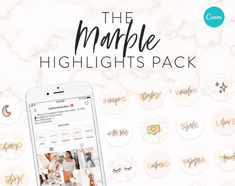 Gold Marble Instagram Highlight Icons Pack for Small Business & Bloggers Instagram Story Icons Handwriting Instagram Story Highlights image 1