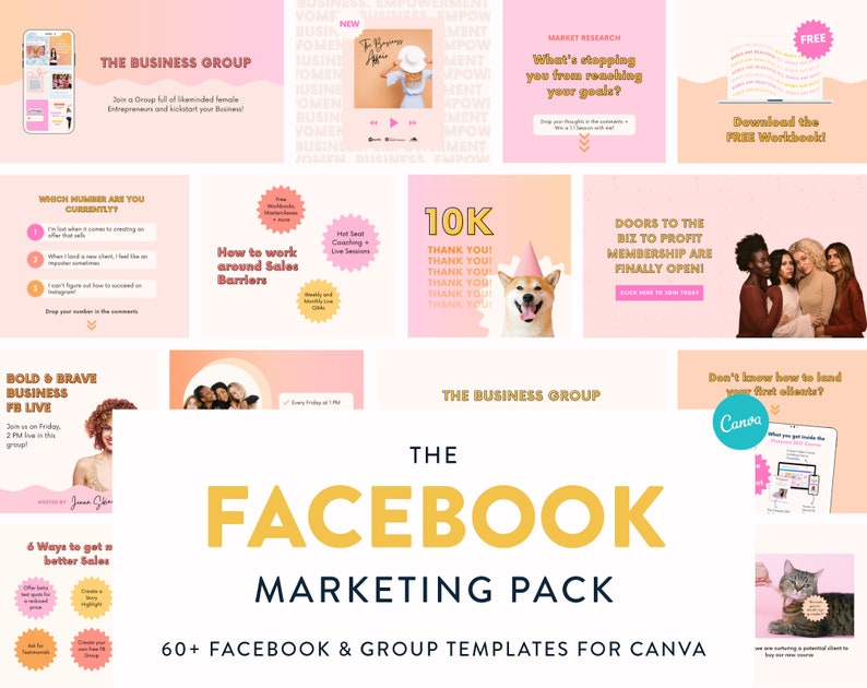 Marketing Pack for Facebook Canva Templates for Facebook Posts & Cover Banners Social Media Marketing for Small Biz and Content Creators image 1