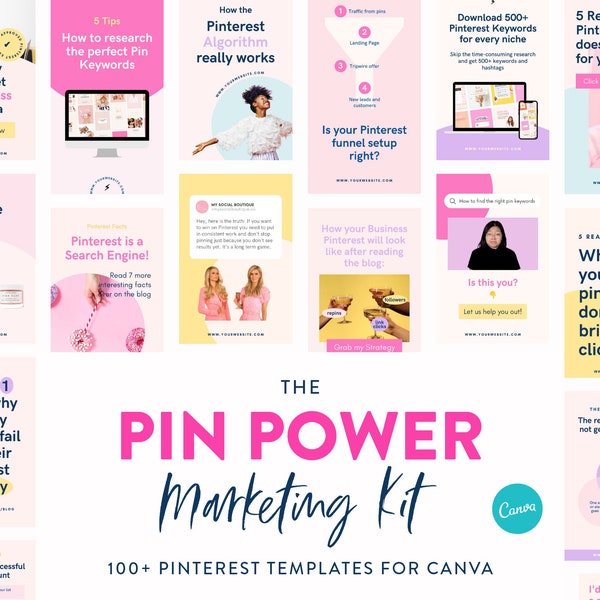 100+ Pin Power Template Kit for Pinterest - Canva Templates for Engaging Pinterest Video Pins - Marketing Pins E-commerce & Small Businesses