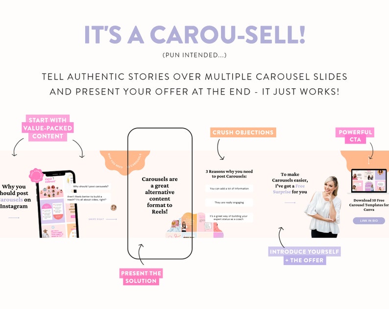 Post di carosello di coinvolgimento su Instagram Modelli di post di carosello senza soluzione di continuità di Canva Potere del marketing Instagram Small Biz per coach e creatori immagine 5