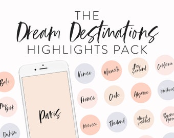 200+ Dream Destinations Instagram Covers - Instagram Highlight Icons Pack - Handwritten Instagram Story Covers - Instagram Text Highlights