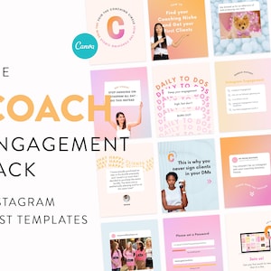 Coach Engagement Template Pack for Instagram - Canva Square Post & Carousel Templates - Skyrocket your IG Engagement - Coach Business Boost