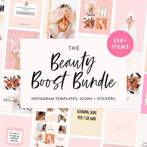 Beauty Instagram Template Bundle - Canva Instagram Templates for Posts & Stories - Beauty Instagram Puzzle - Instagram Highlight Icon Covers