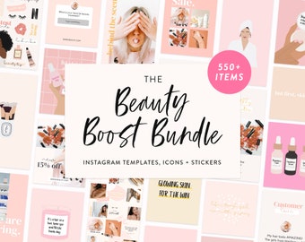 Beauty Instagram Template Bundle - Canva Instagram Templates for Posts & Stories - Beauty Instagram Puzzle - Instagram Highlight Icon Covers